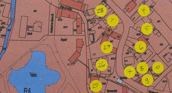 Karte Rauischholzhausen mit Markierungen der Hausnamen